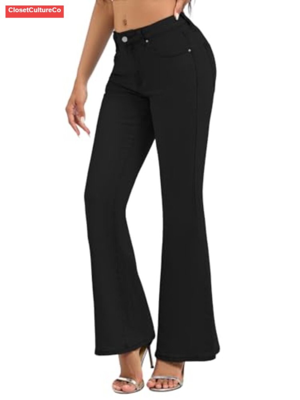 Mid Low Rise Flare Bell Bottom Jeans Slim Bootcut Stretch Denim